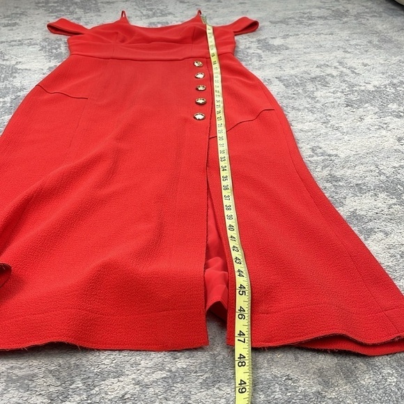 NWT Rebecca Vallance Beltran Midi Dress Button Slit Skirt Off The Shoulder Red 8 - Picture 10 of 14